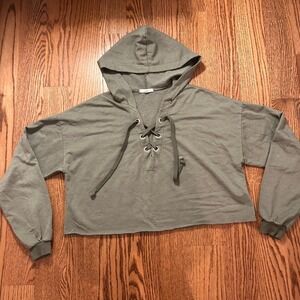 Don't Ask Why Womens Cropped hooded top Sweatshirt one size Olive Made In Italy